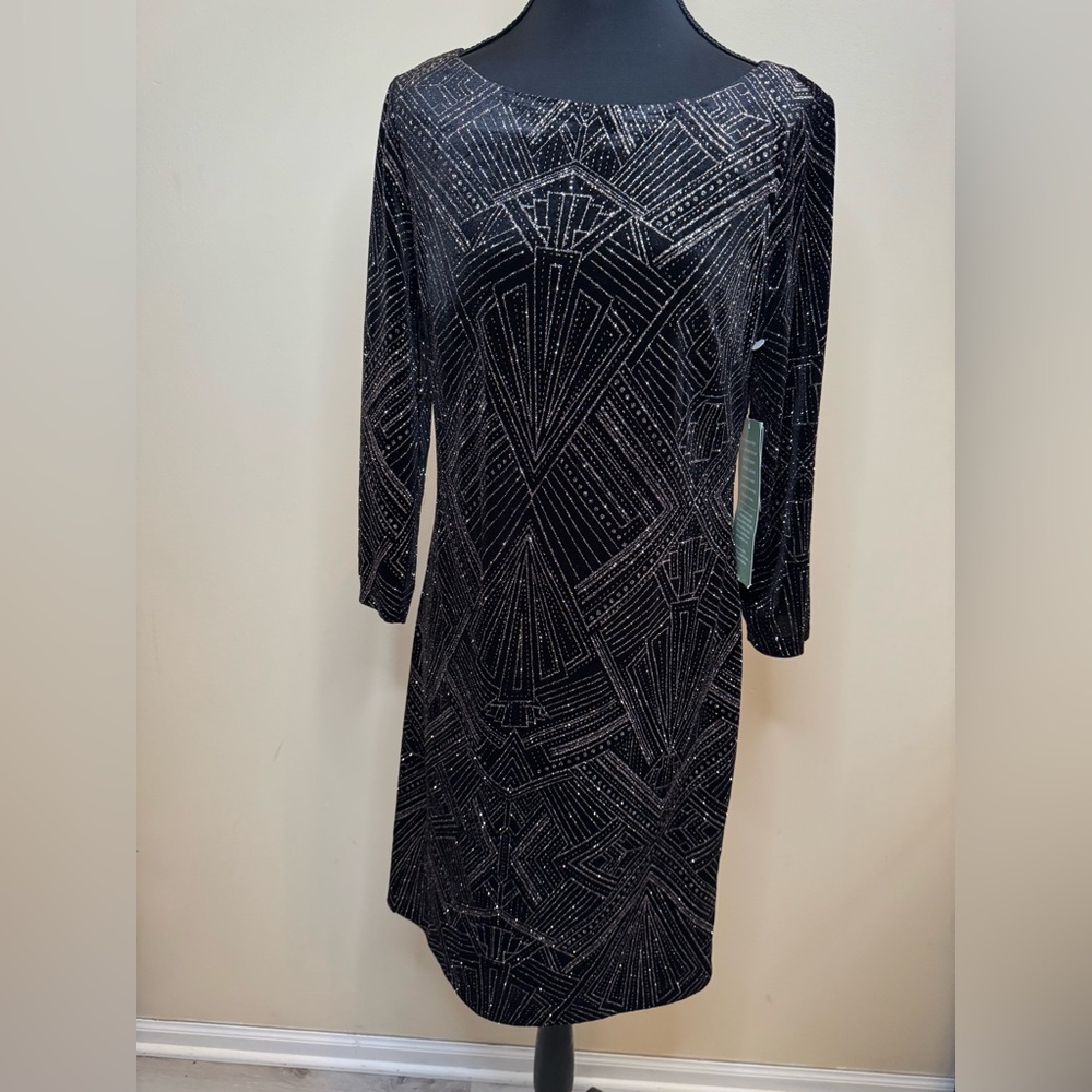 Elegant Black and Silver Long Sleeve Dress